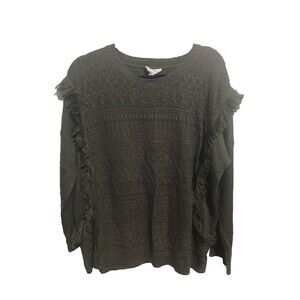 Love Womens Sweater Size M/L  With Fringe  Boho Hippy Dark Green